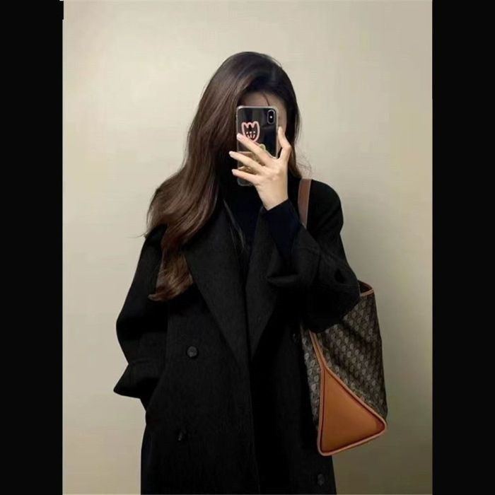 Manteau en laine coréen mi-long pour femmes