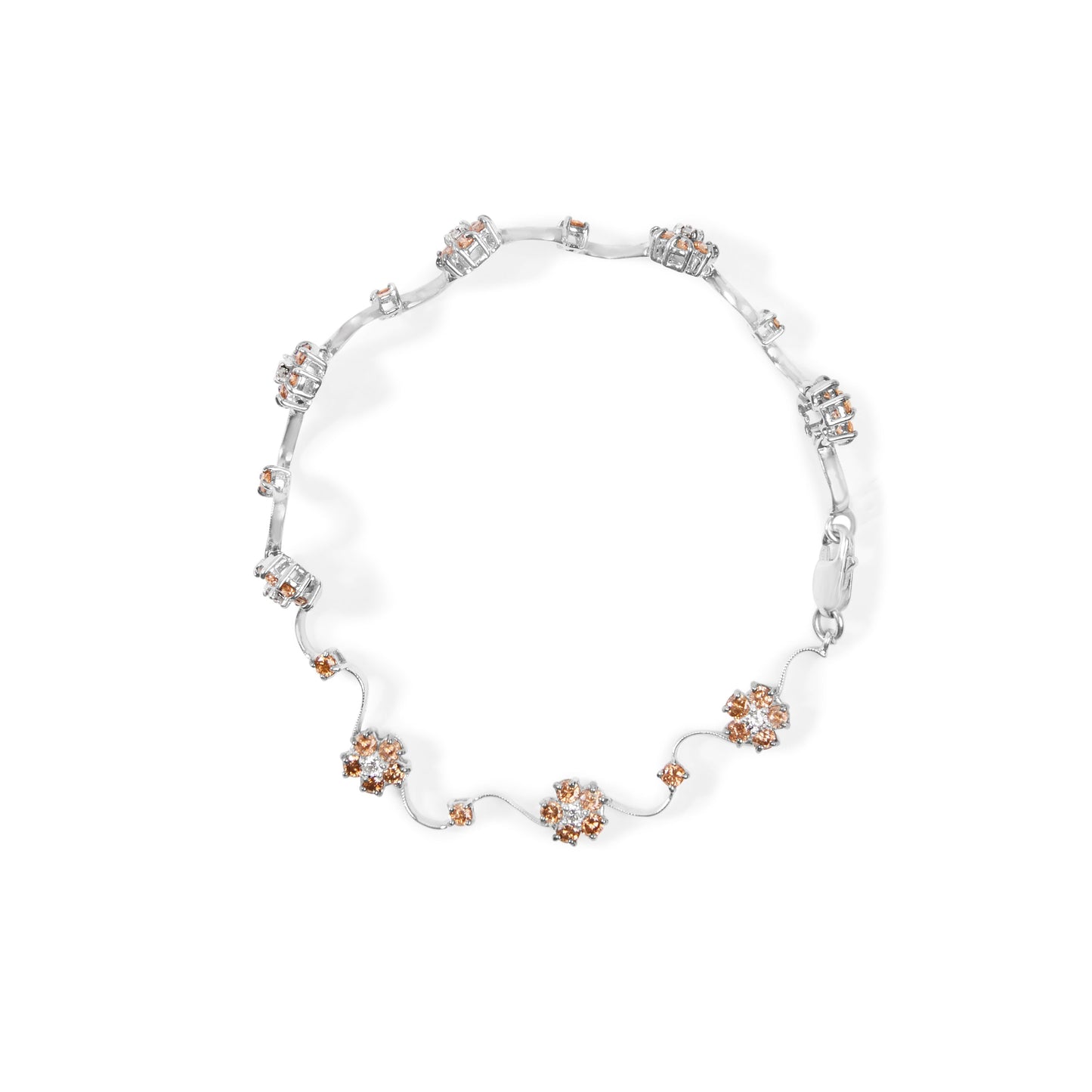 Bracelet en or blanc 10K avec diamants champagne et blancs de 4,0 Cttw - 7 pouces