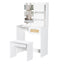 Vanity Desk Set Stool & Dressing Table with LED Lighting Mirror Drawer and Wood Cosmetic Table Chest of Drawers White Color - Korvel