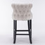 Velvet padded wing back bar stool with button tuft decoration and wooden leg chrome nail head decoration 2-piece set (beige) - Korvel