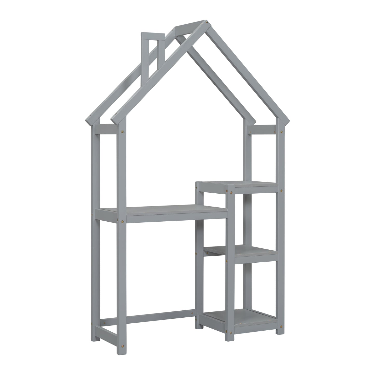 House-shaped Wooden writing Desk,Kids study Table,Bookshelf & Toy Storage,Grey - Korvel