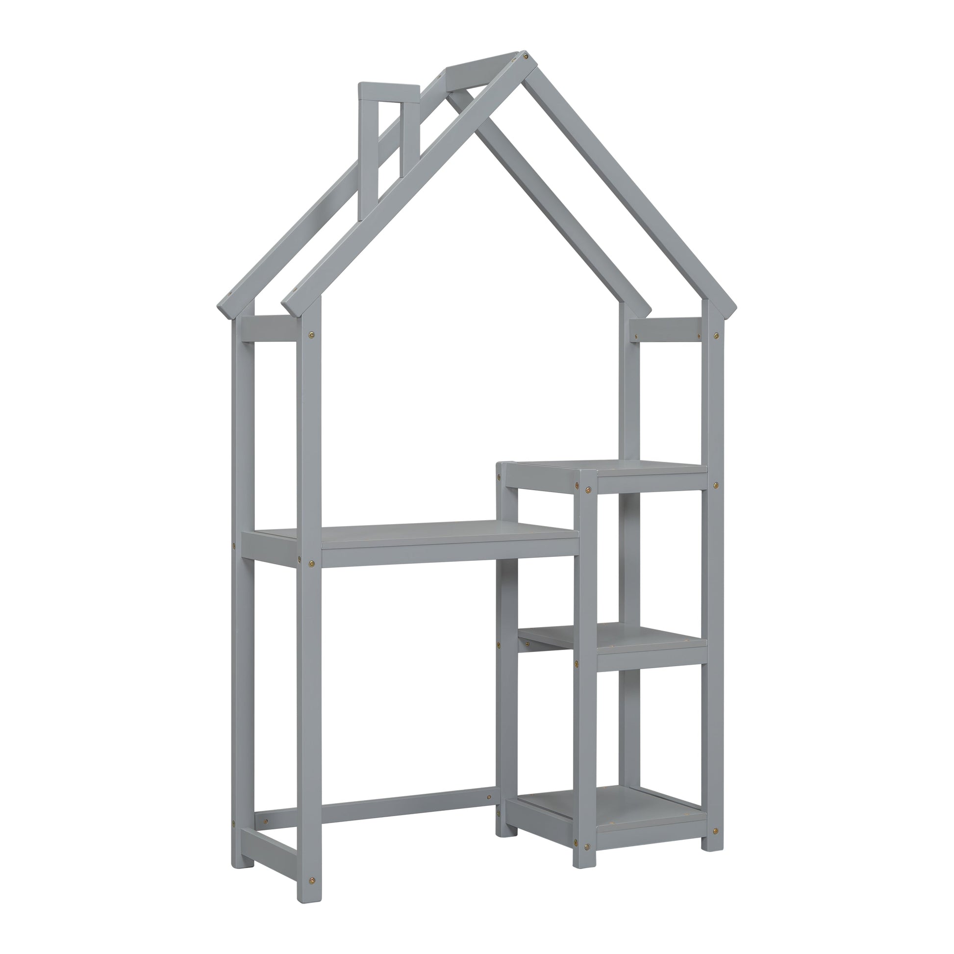 House-shaped Wooden writing Desk,Kids study Table,Bookshelf & Toy Storage,Grey - Korvel