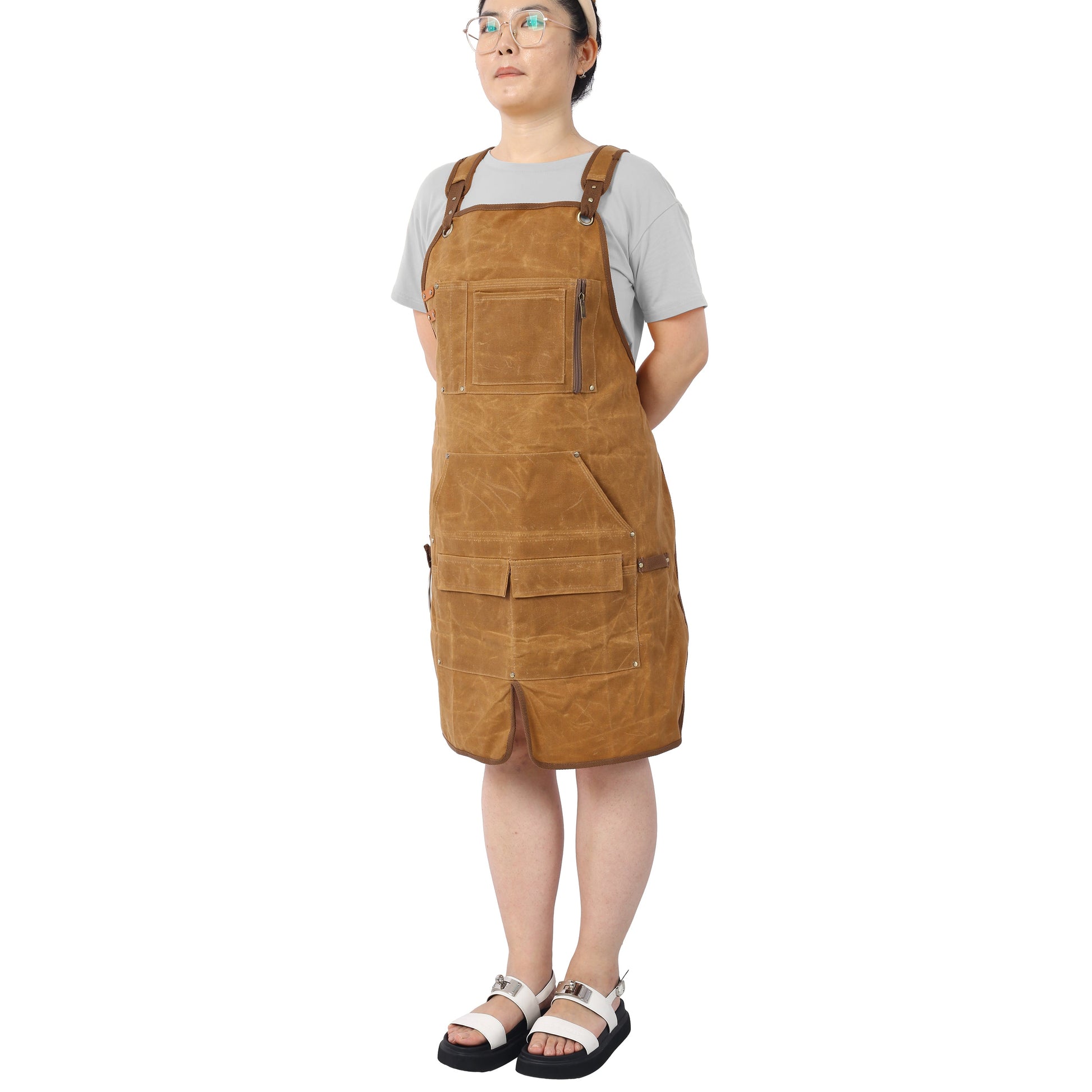 Long heavy-duty waxed canvas tool apron, carpenter apron, carpenter apron, carpenter waterproof 18 ounces - Korvel