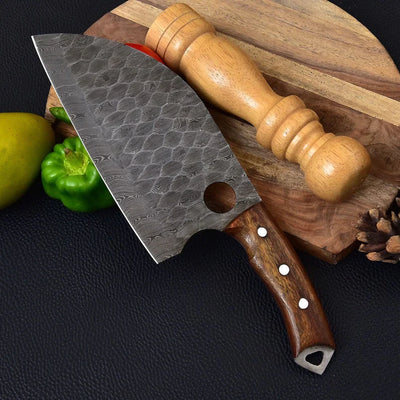 Premium Handmade Damascus Steel Chef's Cleaver - Heavy Duty Kitchen Knife - Korvel
