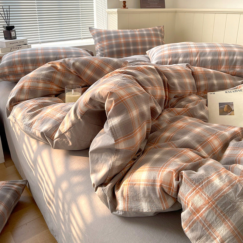 Cotton Dyed Washed Cotton Bedding Set Pure Cotton A Class Flat Sheet Quilt Cover Fitted Sheet Quilt Cover Three-Piece Set Striped - Korvel