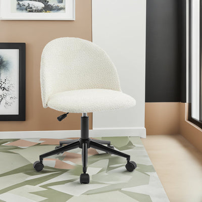 Velvet fabric office chair, mid back adjustable rotating computer chair, black legs, cushioned office chair with wheels ，White - Korvel