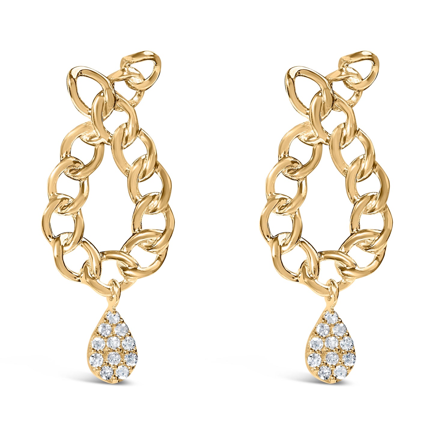 Pendientes de gota de diamante de plata esterlina chapada en oro amarillo de 14K
