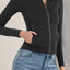 Pocketed Turtleneck Zip Up Denim Top - Korvel