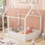 (Slats are not included) Full Size Wood Bed House Bed Frame with Fence for Kids Teens Girls Boys (White ) - Korvel