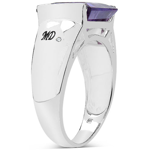 5.21 Carat Genuine Amethyst & White Diamond Sterling Silver Ring