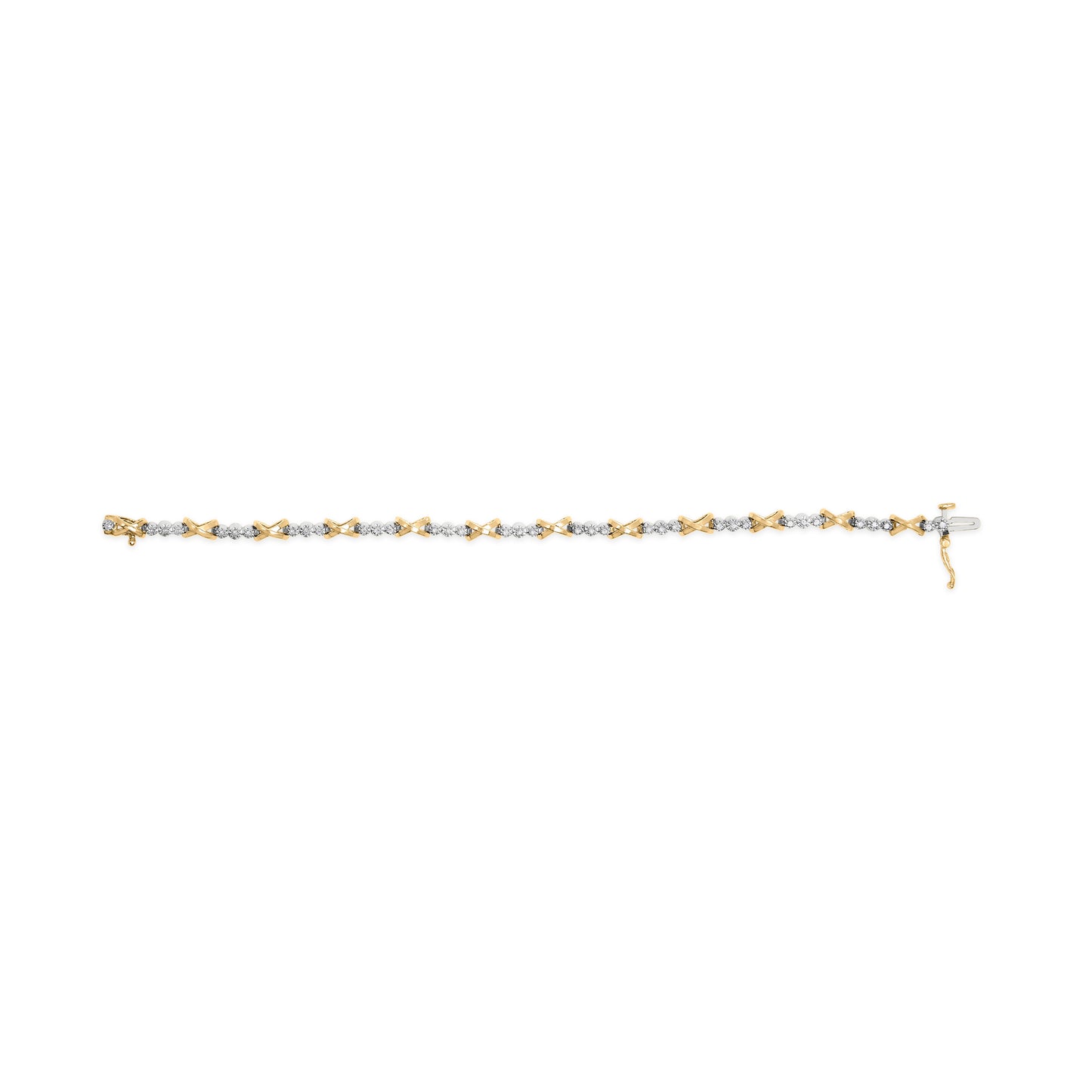 10K Two-Tone Gold Diamond 3 Stone X-Link Bracelet - 1/2 Cttw