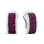 Boucles d'oreilles créoles huggie en or blanc 18K et rhodium noir avec diamants et rubis
