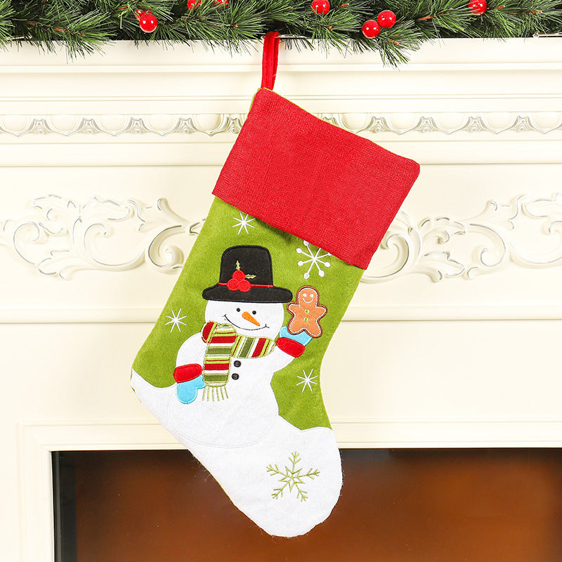 Christmas Socks Gift Bag Linen Santa Claus Embroidery Christmas Socks Christmas Gifts Christmas Pendants - Korvel