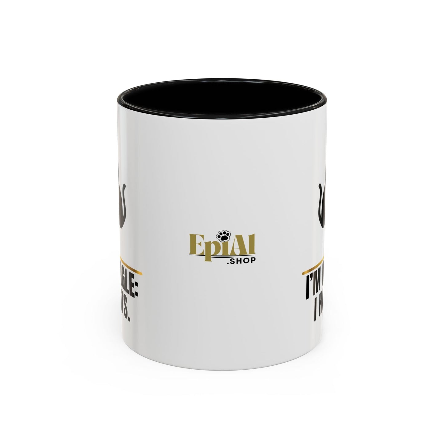 Je ne suis pas célibataire : J'ai des chats. Tasse en silhouette de femme amoureuse des chats