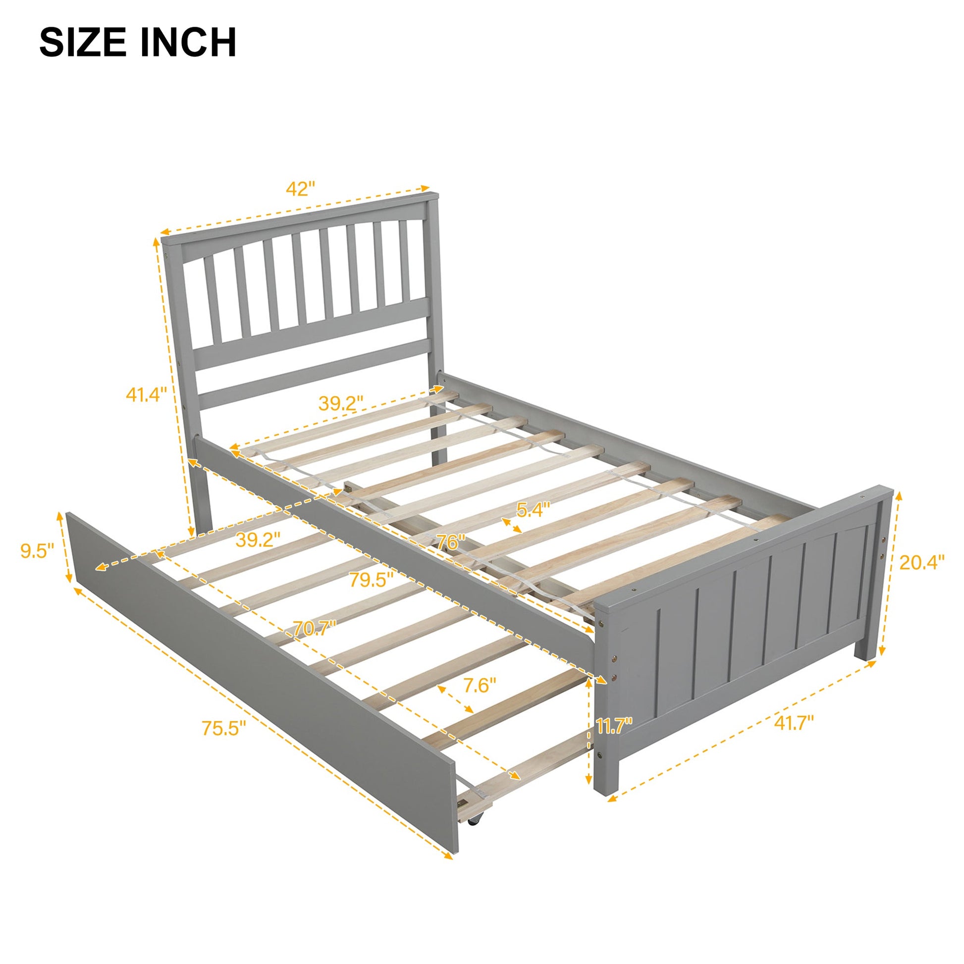 Twin size Platform Bed with Trundle Gray - Korvel