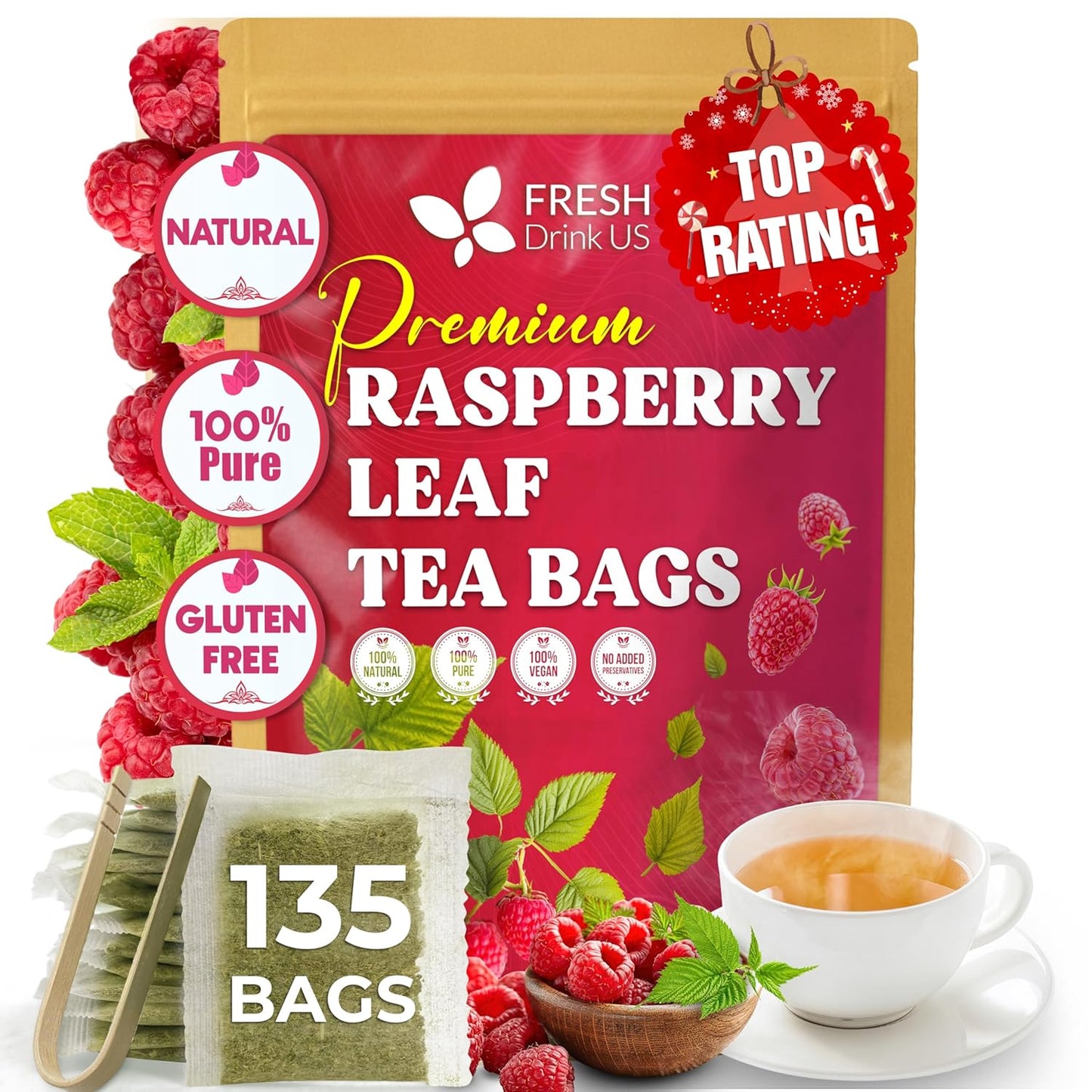 Premium Raspberry Leaf Tea Bags - 100% Natural & Pure