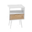 Table d'appoint en rotin blanc de 15,75" avec tiroir et pieds en bois massif