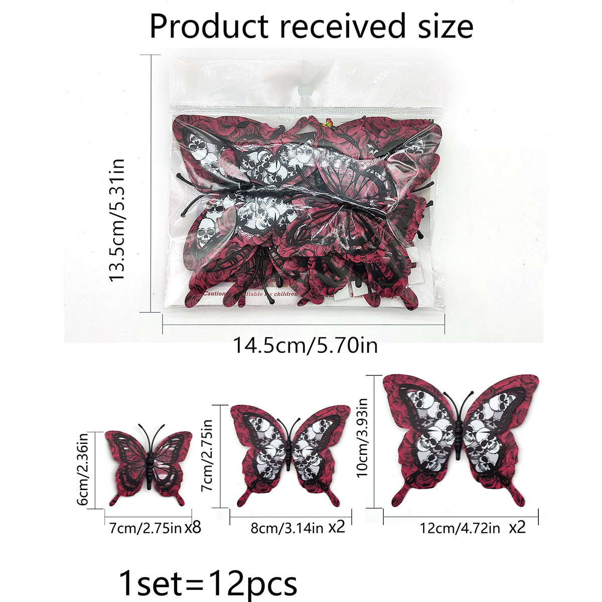 Halloween 3D Butterfly Bat Wall Stickers - 12 Pack