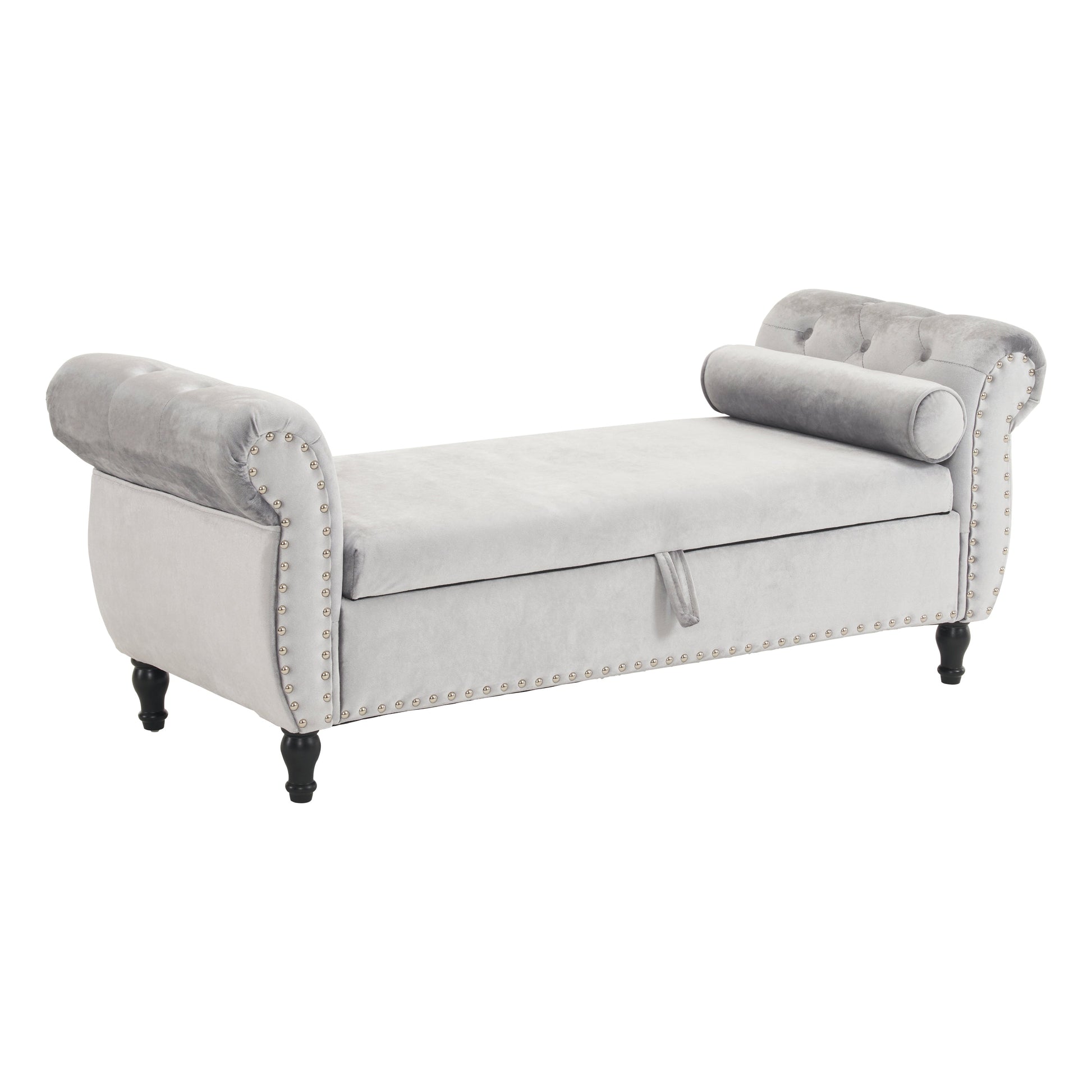 Velvet Multifunctional Storage Rectangular ottoman bench with 1 Pillow, grey - Korvel