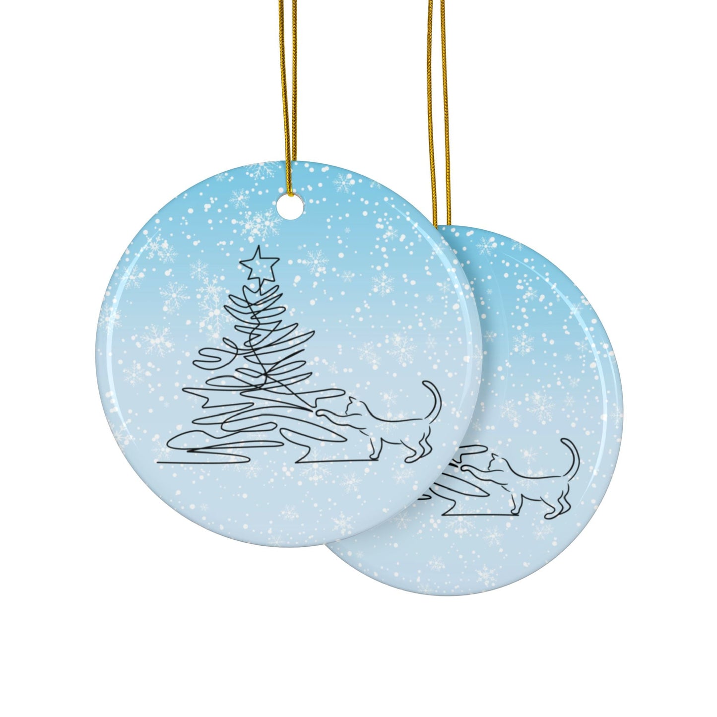 Sketchy Christmas Kitty Ceramic Ornaments - Double-Sided Design