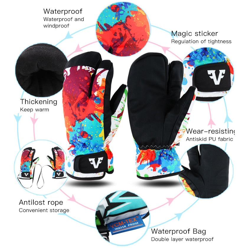 Men Women Kids Winter Warm Snowboarding Ski Gloves Snow Mittens Waterproof Cycling Skiing Snowmobile Handschoemen S M L XL - Korvel