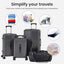 Luggage Set 4 pcs (20"/24"/29"/Travel Bag), PC+ABS Durable Lightweight Luggage with Collapsible Cup Holder, TSA Lock, Gray - Korvel