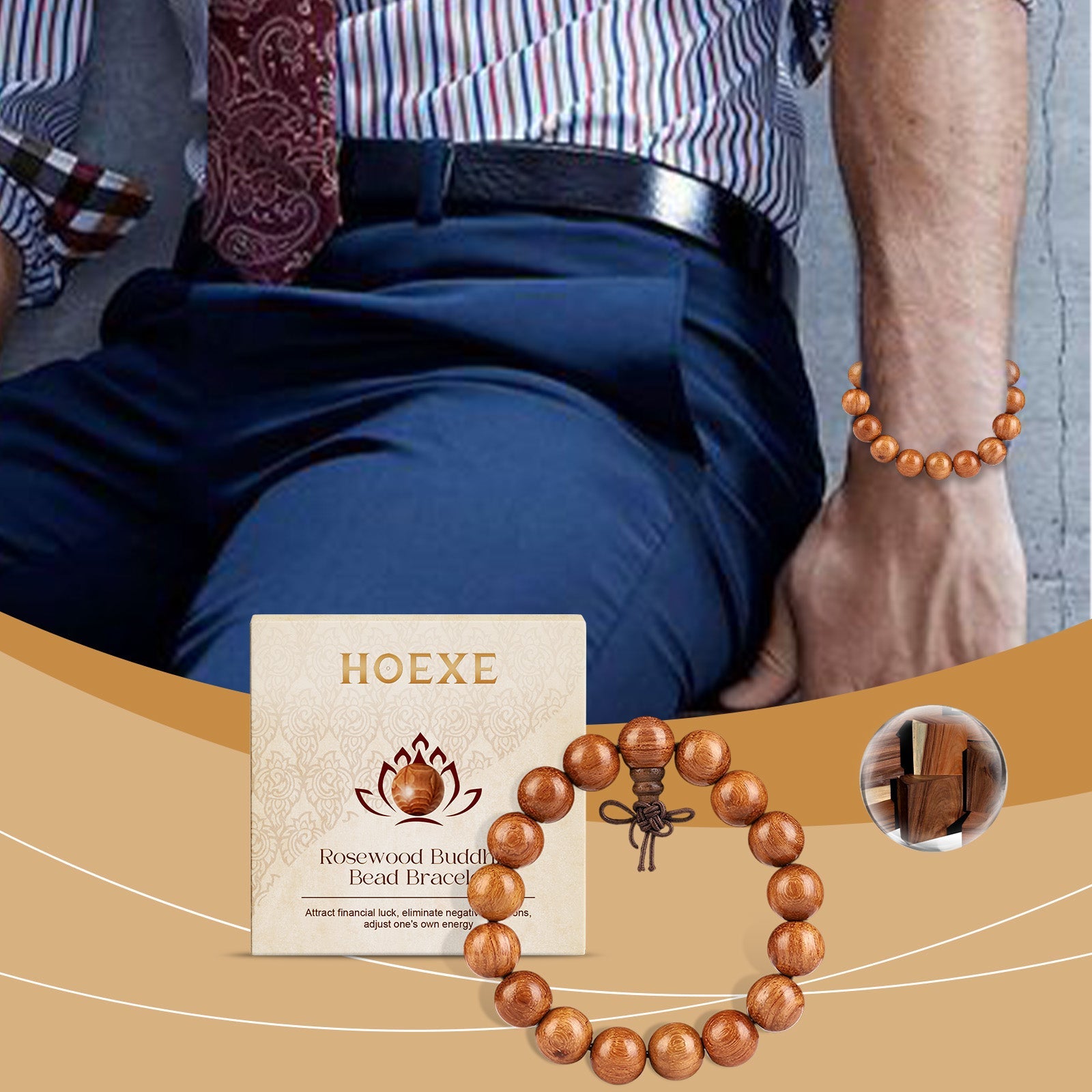 Rosewood Buddha Bead Bracelet Daily Simple Fashion Design Bracelet Personality All-In-One Beaded Bracelet - Korvel