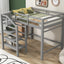 Full Size Loft Bed with Built-in Storage Staircase and Hanger for Clothes, Gray - Korvel