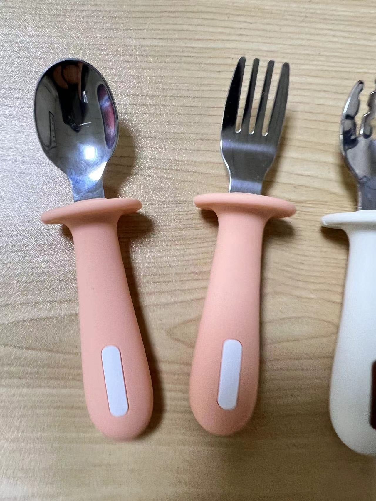 Adjustable color PPSU silicone fork and spoon set, children's stainless steel spoon and fork, baby training supplementary food tableware set of 2 pieces - Korvel