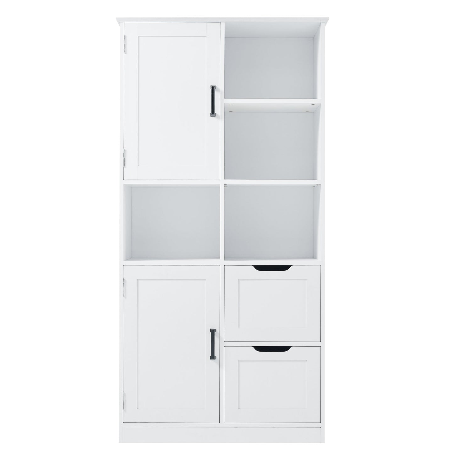 Bathroom storage cabinet with doors and drawers, multiple storage spaces, independent, open adjustable shelves, white - Korvel