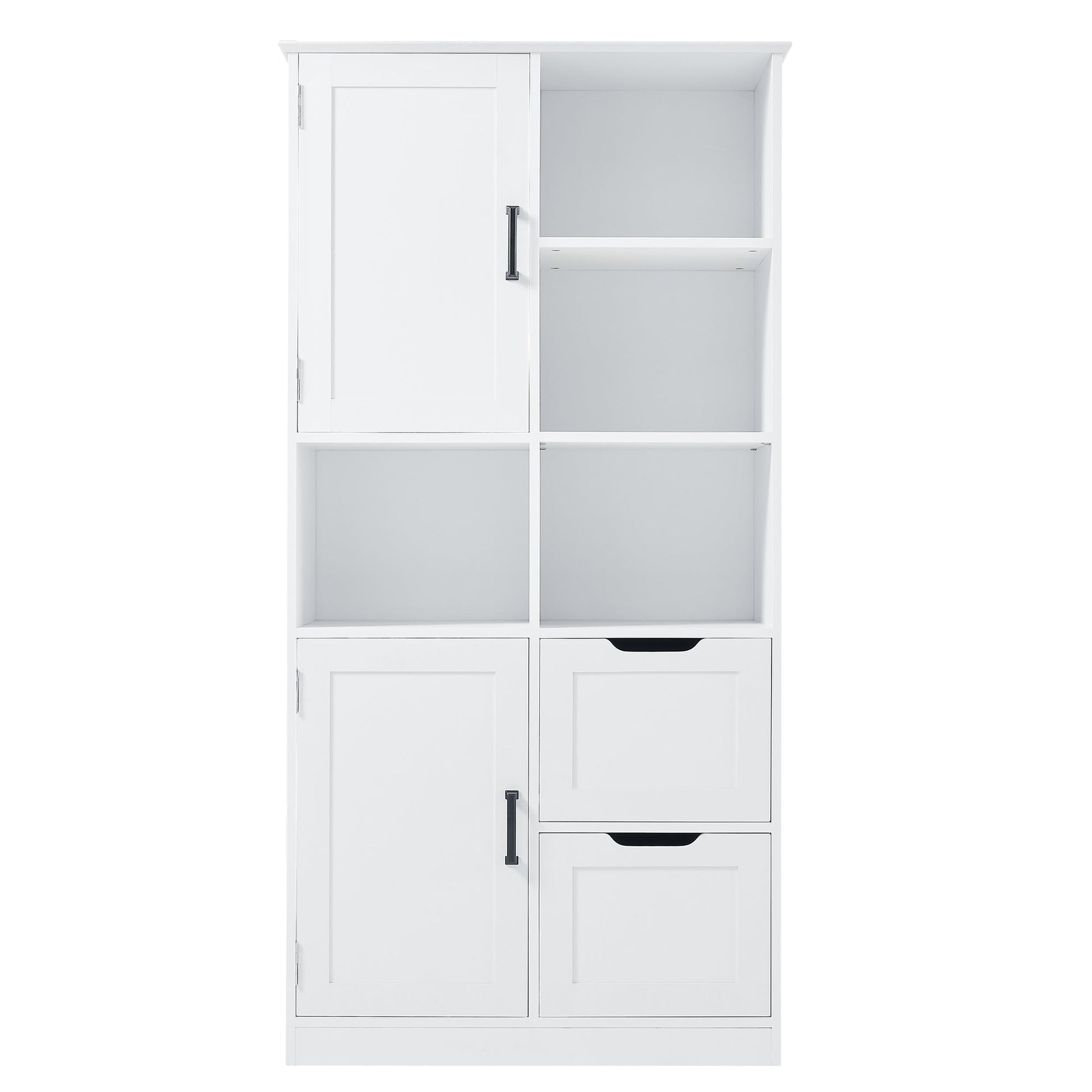 Bathroom storage cabinet with doors and drawers, multiple storage spaces, independent, open adjustable shelves, white - Korvel