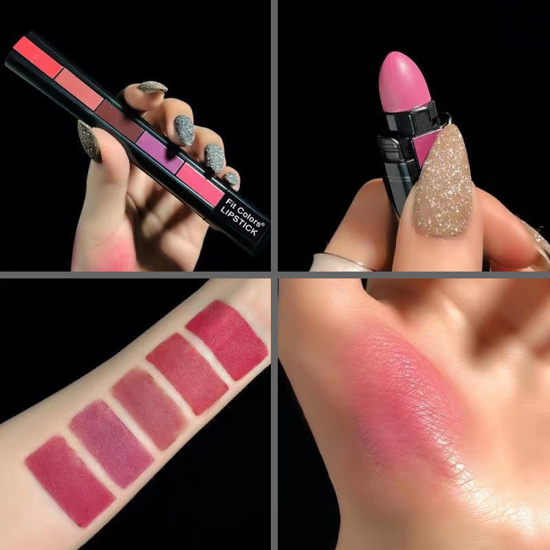 Fit Colors Matte 5-Color Lipstick Combination 5 Matte Velvet Color Non-Stick Cup Lip Gloss Lipstick - Korvel