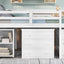 Low Study Full Loft Bed with Cabinet Shelves and Rolling Portable Desk Multiple Functions Bed- White - Korvel