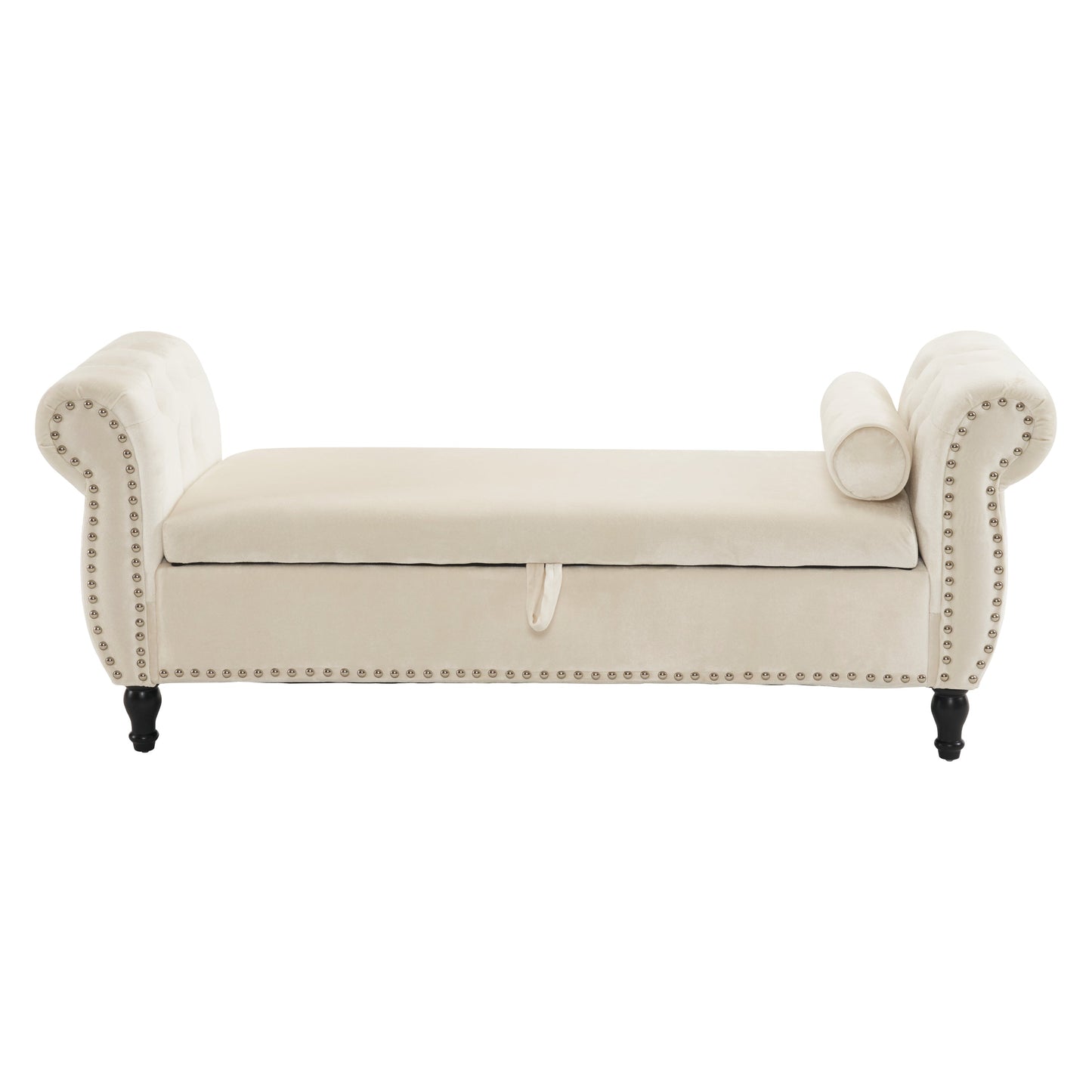Banc de rangement multifonction en velours avec coussin - Beige