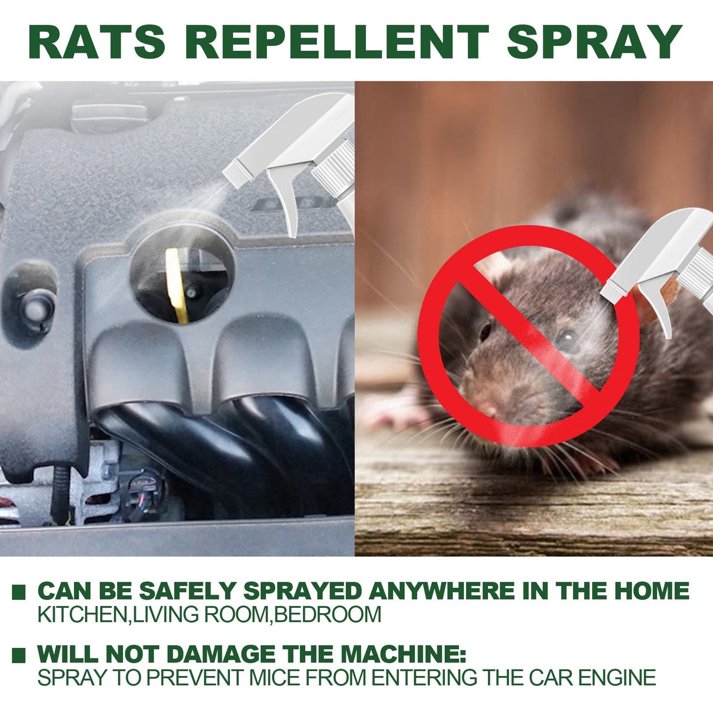 Jue Fish rats repellent spray car body kitchen office bedroom warehouse sewer pipe anti rat spray 60ml mouse repellent spray - Korvel