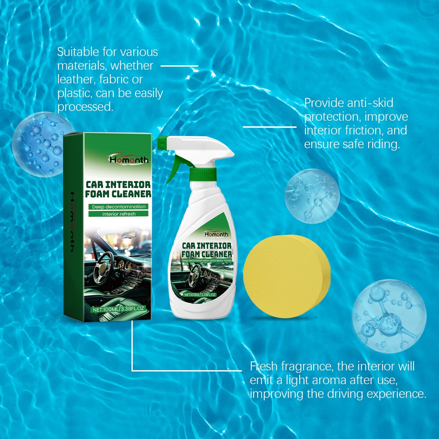 Car Interior Foam Cleaner, Seat Leather Foam Wash Free Decontamination Ceiling Retreader - Korvel