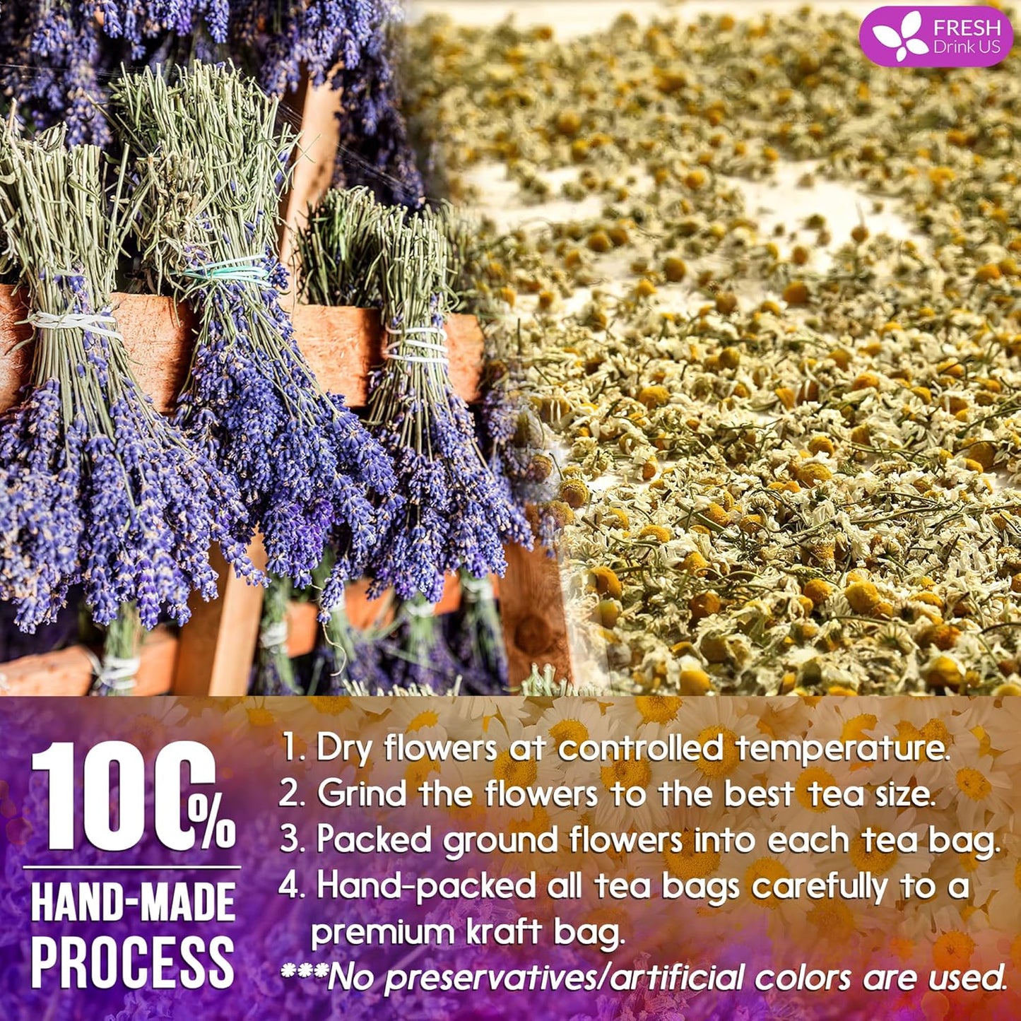 Premium Chamomile Lavender Tea Bags - Eco-Conscious & Caffeine-Free