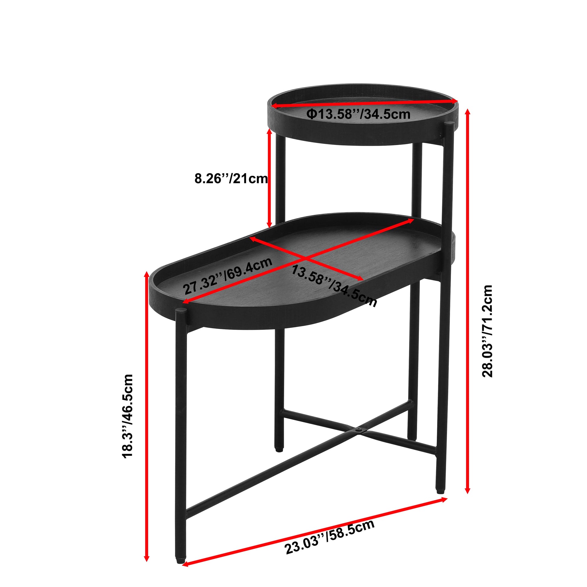 2-Tier Black Side Table with Storage Sofa Table for Living Room Metal Frame & Wooden Desk End Table - Korvel