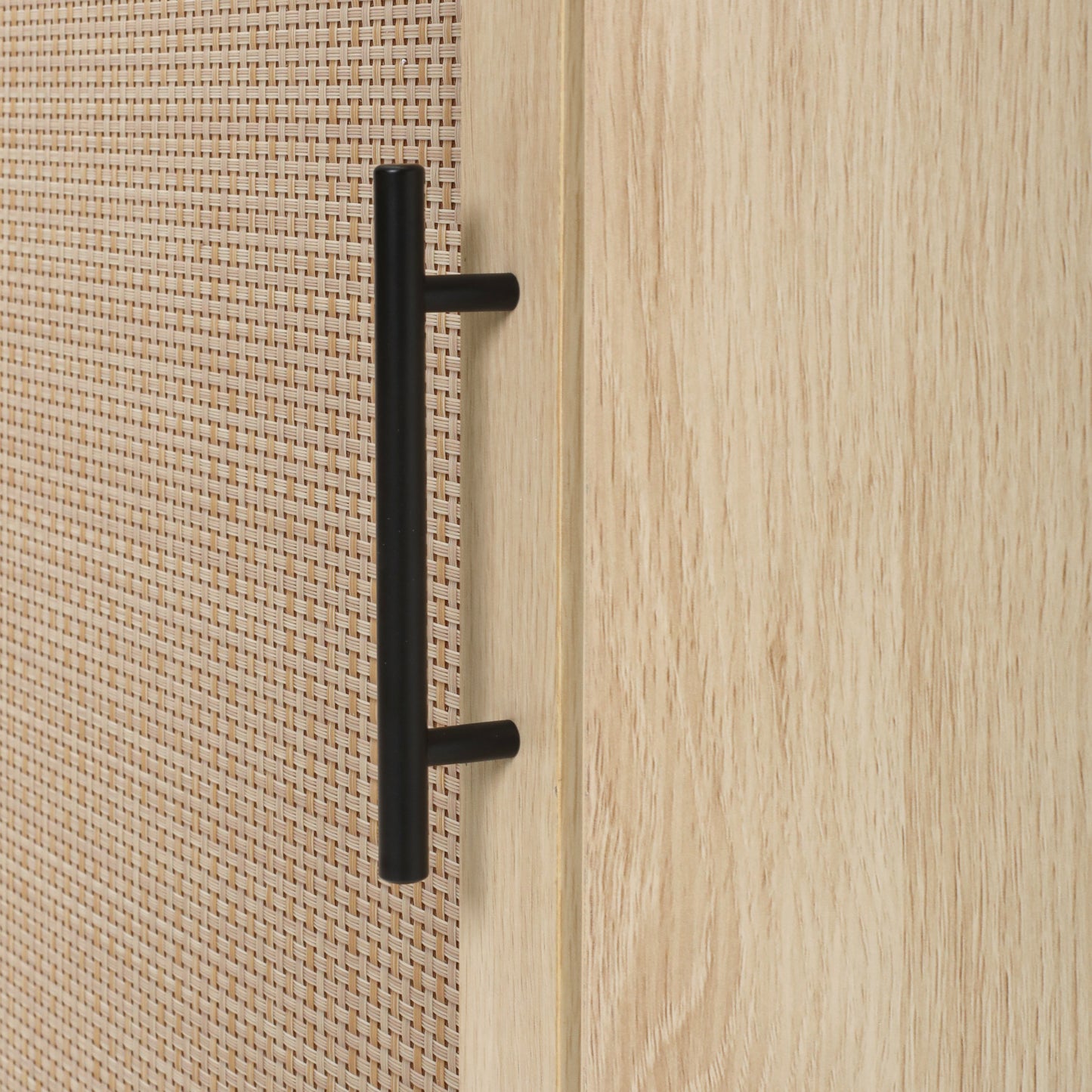 Elegant Freestanding Corner Cabinet with Rattan Doors