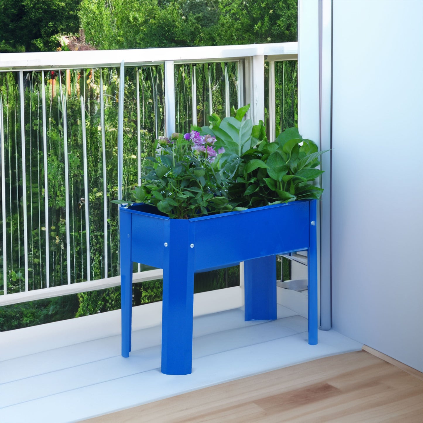 Elevated garden bed metal elevated outdoor flowerpot box suitable for backyard and terrace large flowerpot flower(Blue*2） - Korvel