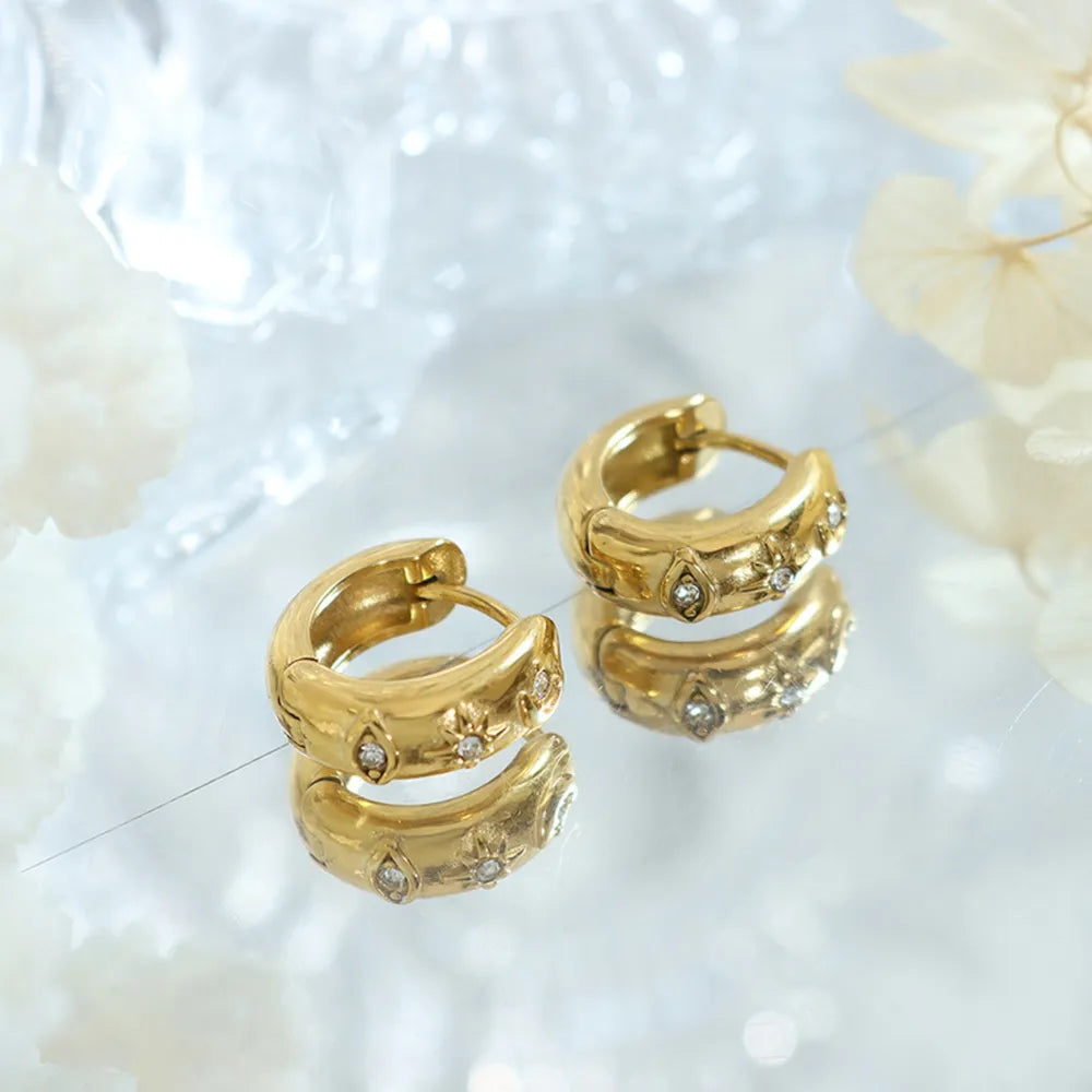Zircon Titanium Steel Huggie Earrings - Korvel