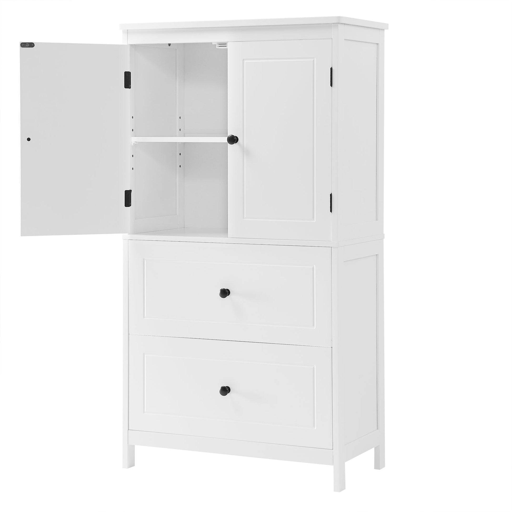 Bathroom Storage Cabinet, Cabinet with Two Doors and Drawers, Adjustable Shelf, MDF Board, White - Korvel