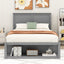 Full Size Platform Bed with Drawer on the Each Side and Shelf on the End of the Bed Gray - Korvel