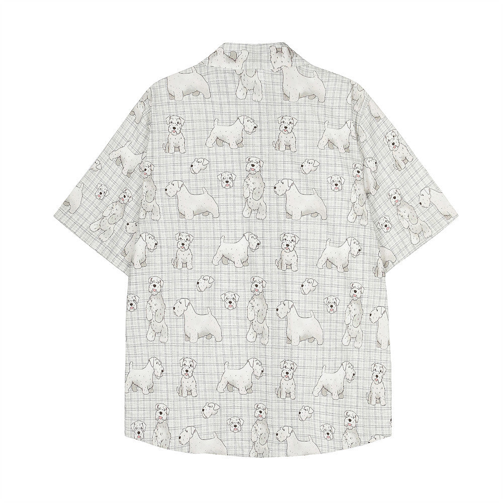 Digital Full Print Cartoon Dog Plaid Short Sleeve Shirt Loose Casual Turn-Down Collar Summer Shirt for Men - Korvel