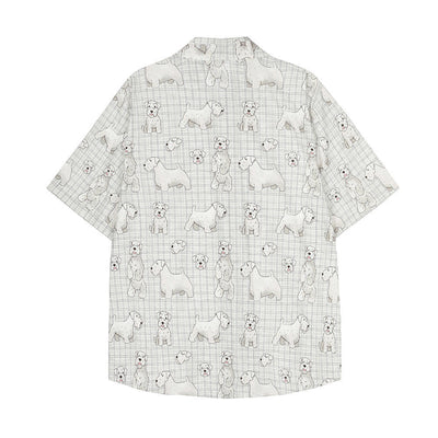 Digital Full Print Cartoon Dog Plaid Short Sleeve Shirt Loose Casual Turn-Down Collar Summer Shirt for Men - Korvel