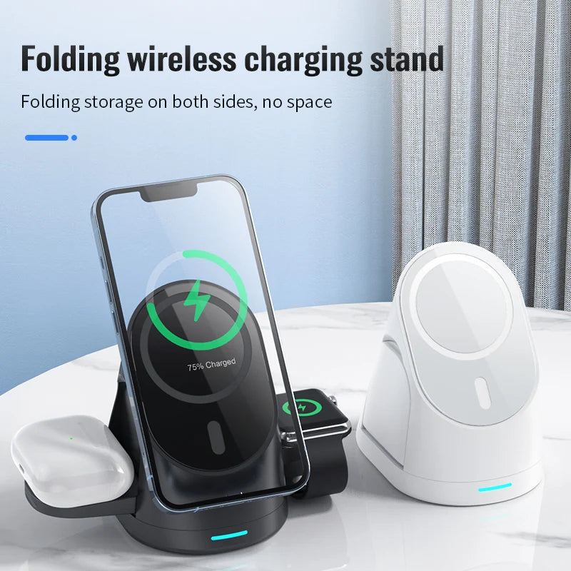 Magnetic wireless charger vertical three in one wireless charging stand suitable for Apple phones headphones and watcheser - Korvel