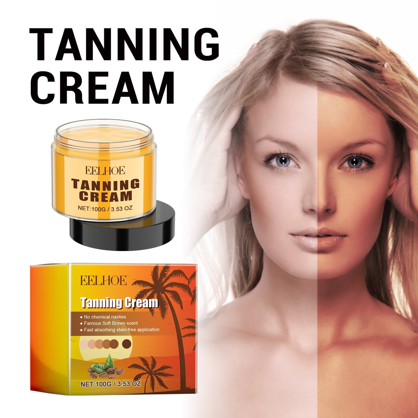 Tanning Cream, Quick Tan Natural Comfort Tan Non-Greasy Moisturizer - Korvel
