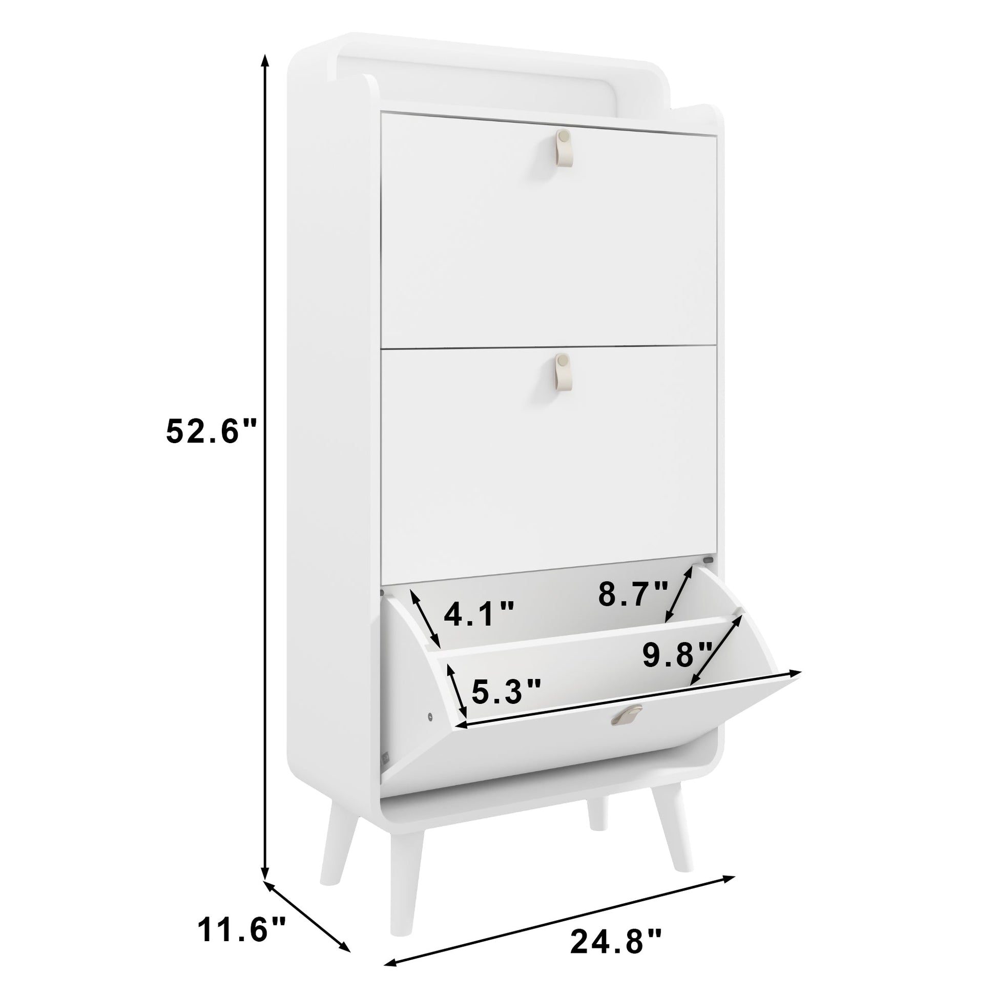 Modern Arc Design Shoe Cabinet With 3 Drawers,Shoe Storage Cabinet for Entryway,Outdoor,White Finish - Korvel