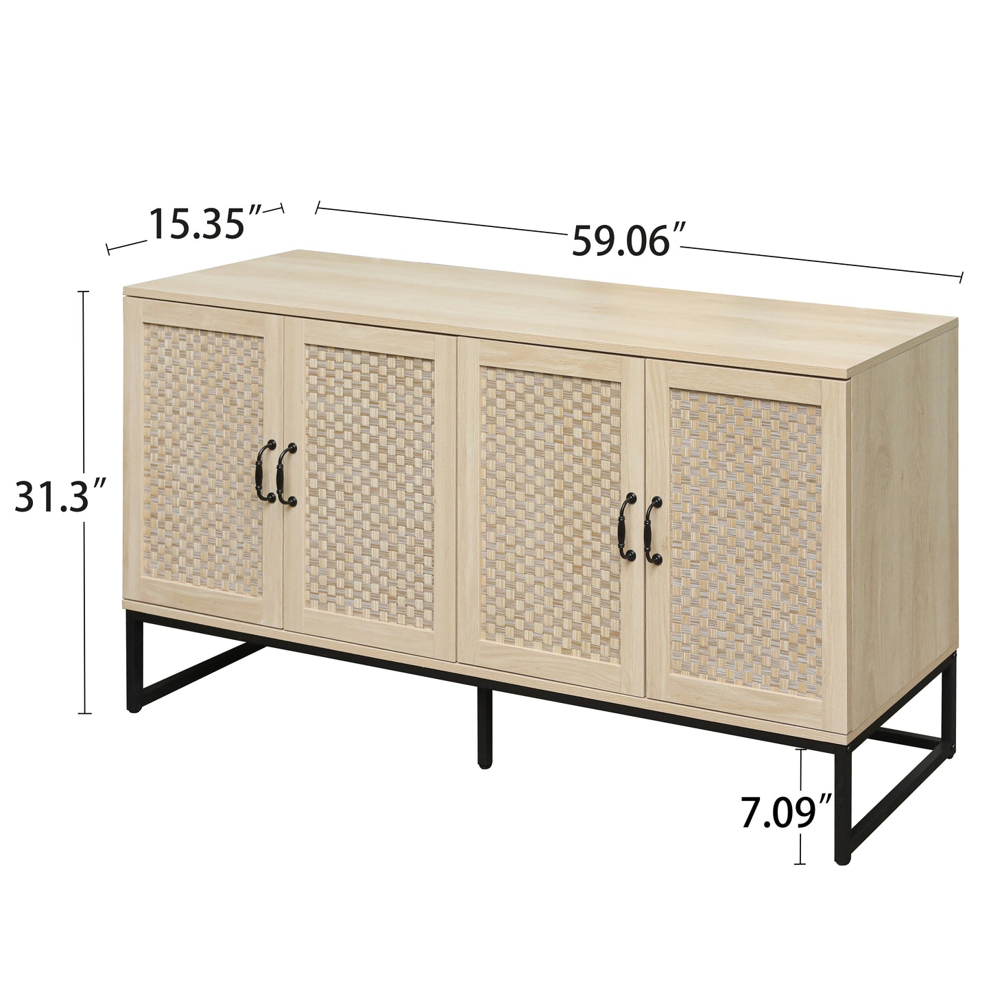 Buffet 4 Portes en Rotin - Cabinet de Rangement Élégant