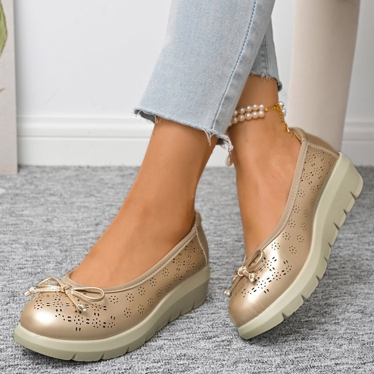 Hollow out ultra light bow soft sole thick sole plus size women's shoes - Korvel